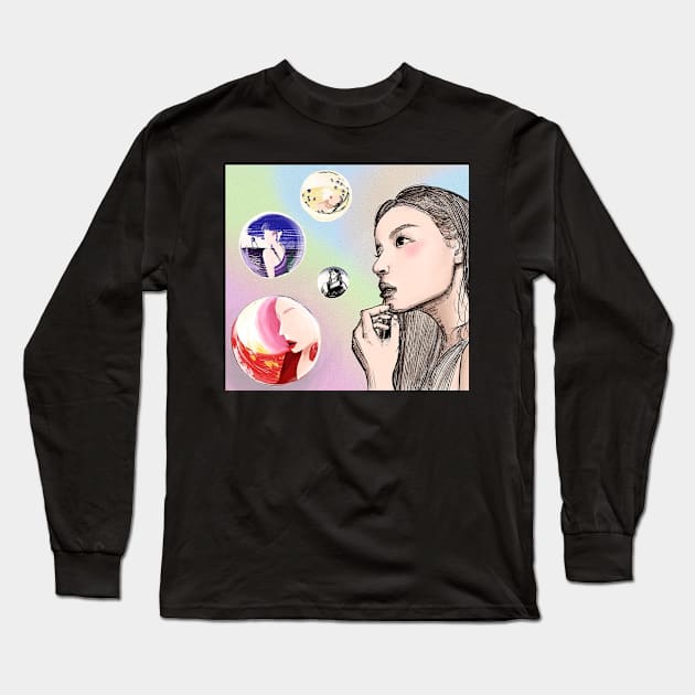 Drawing Woman Long Sleeve T-Shirt by Barijoki